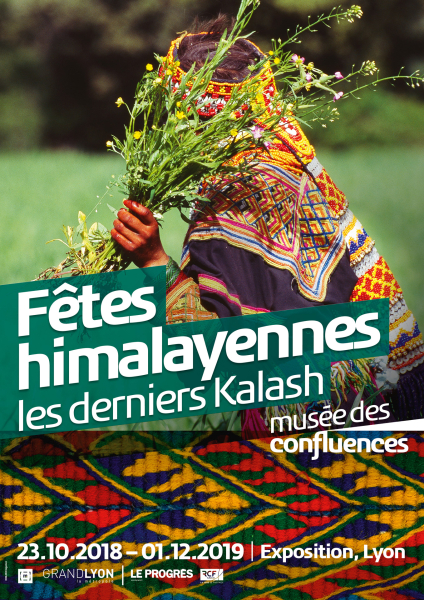 Affiche de l'exposition "les derniers kalash, Fêtes himalayennes" au Musée des Confluences