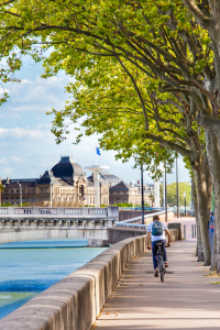 Cycliste sur les berges du Rh&ocirc;ne